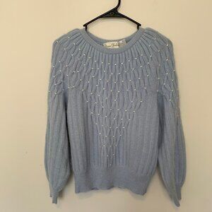 MARISA CHRISTINA BEAUTIFUL LIGHT BLUE LAMBSWOOLSWEATER W/WHITE BEADS SIZE SMALL
